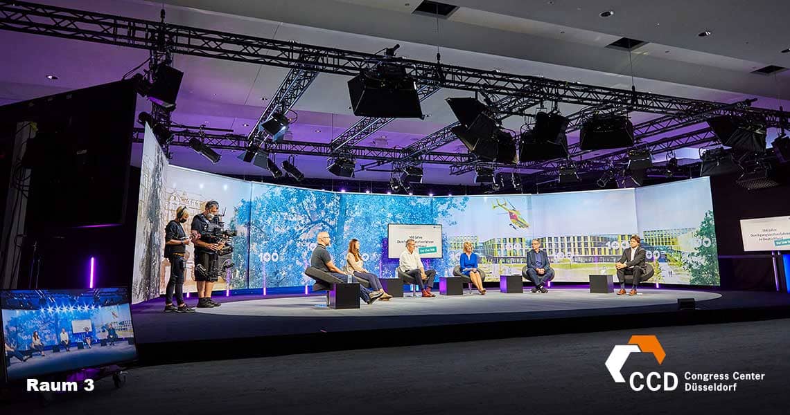 Raum 3 - TV Studio Setup für hybride Events im CCD Congress Center